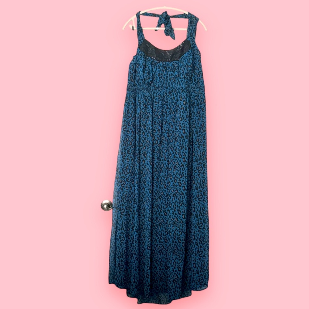 Blue Leopard Halter Maxi